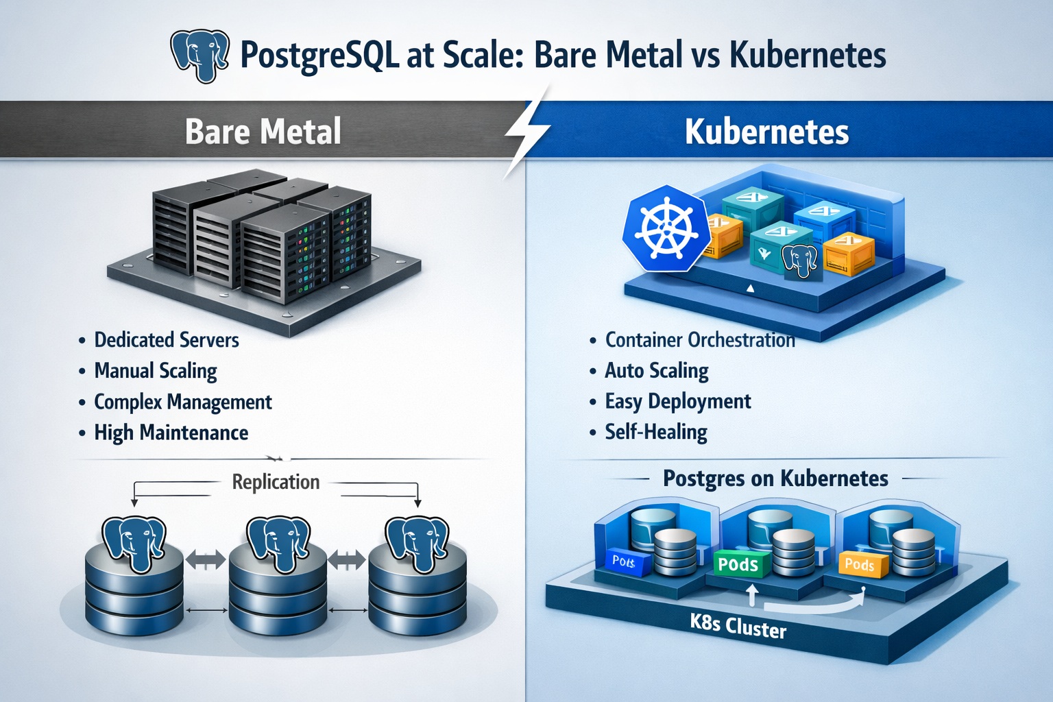 Bare metal vs Kubernetes security model for PostgreSQL high availability